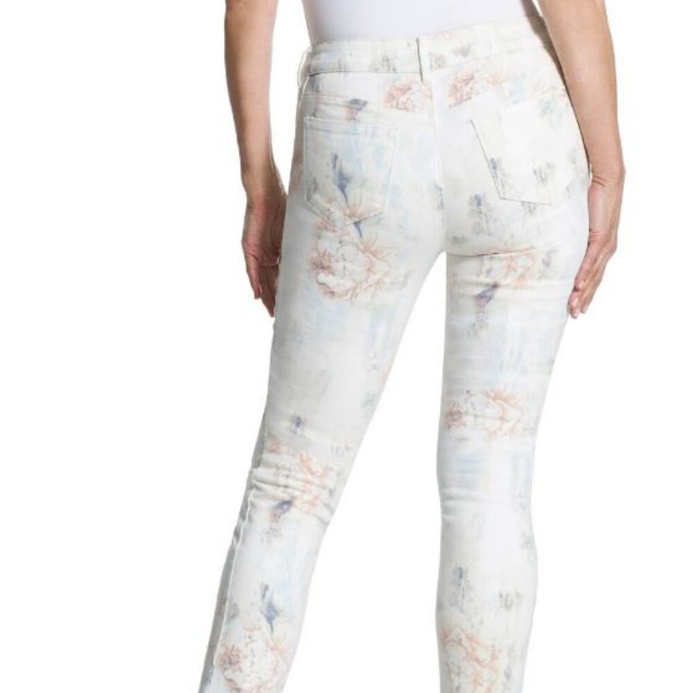 Chico's Platinum Diffused Floral Jeggings with Raw Folded Hem Size 4 NWT - Picture 3 of 8
